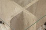 Nordure Mesa de Centro Flavio Mármol Travertino Tapa Cristal Templado Marco Melamina 105x30x65 cm